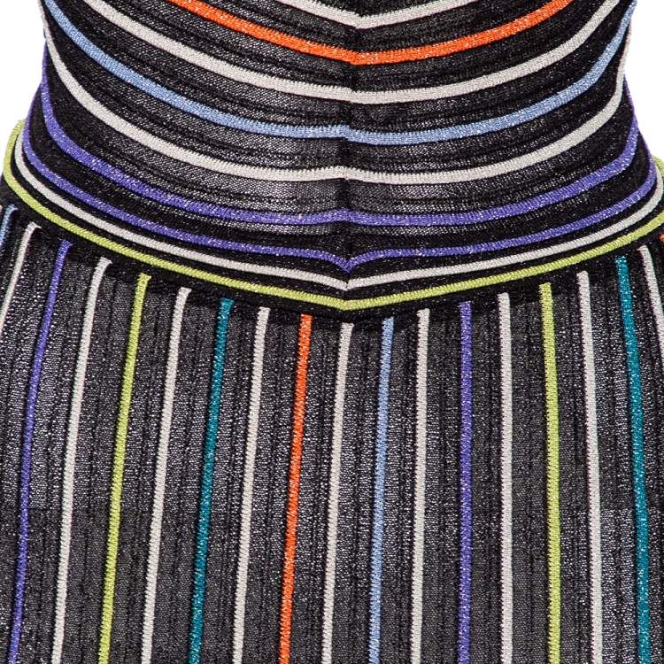 Pre Owned M Missoni Black & Multicolored Striped Lurex Knit Maxi Dress M