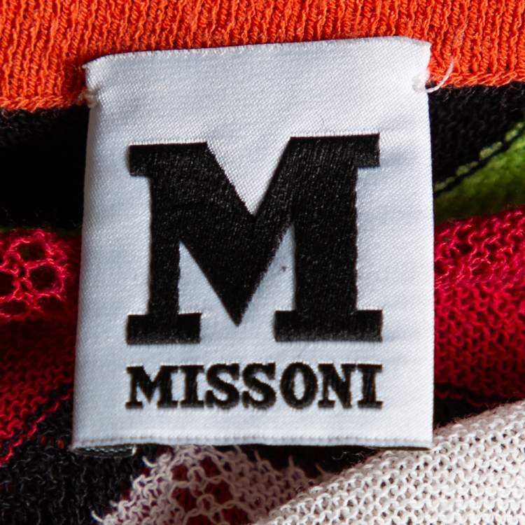 Pre Owned M Missoni Multicolored Zig Zag Perforated Knit Top L