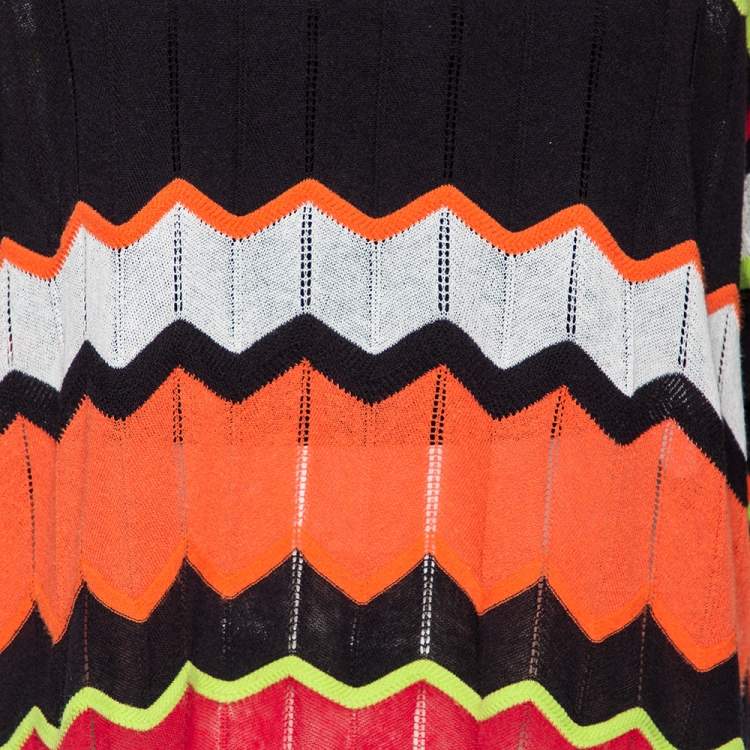 Pre Owned M Missoni Multicolored Zig Zag Perforated Knit Top L