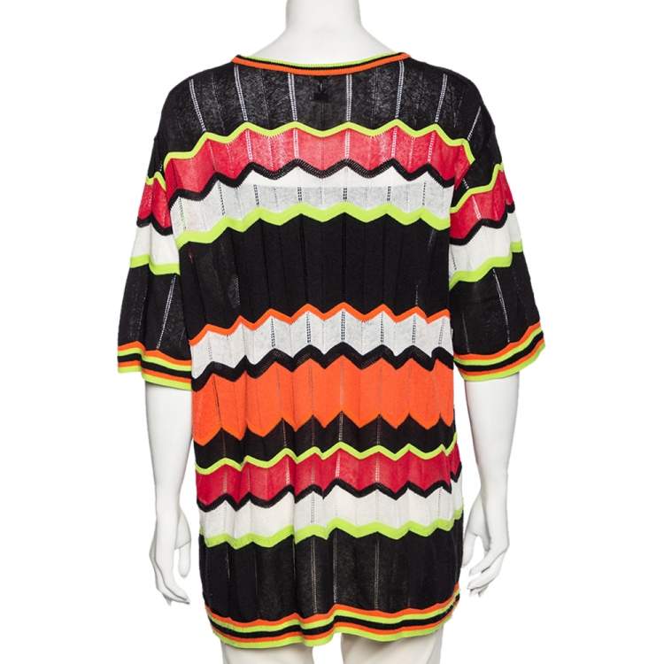 Pre Owned M Missoni Multicolored Zig Zag Perforated Knit Top L