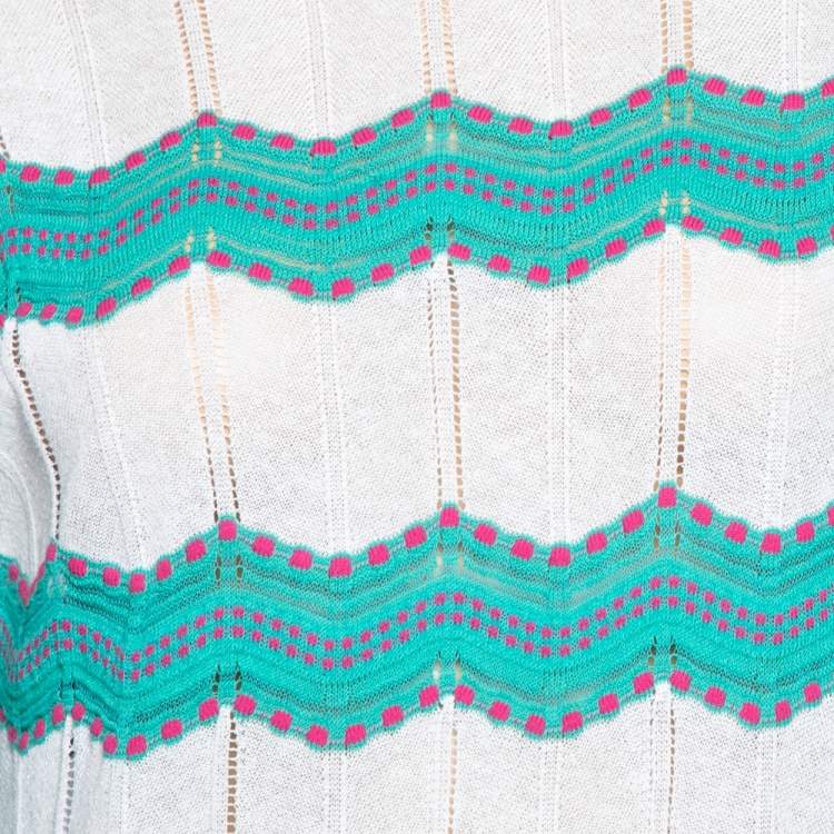 Pre Owned M Missoni Green & White Patterned Knit Oversized Top S