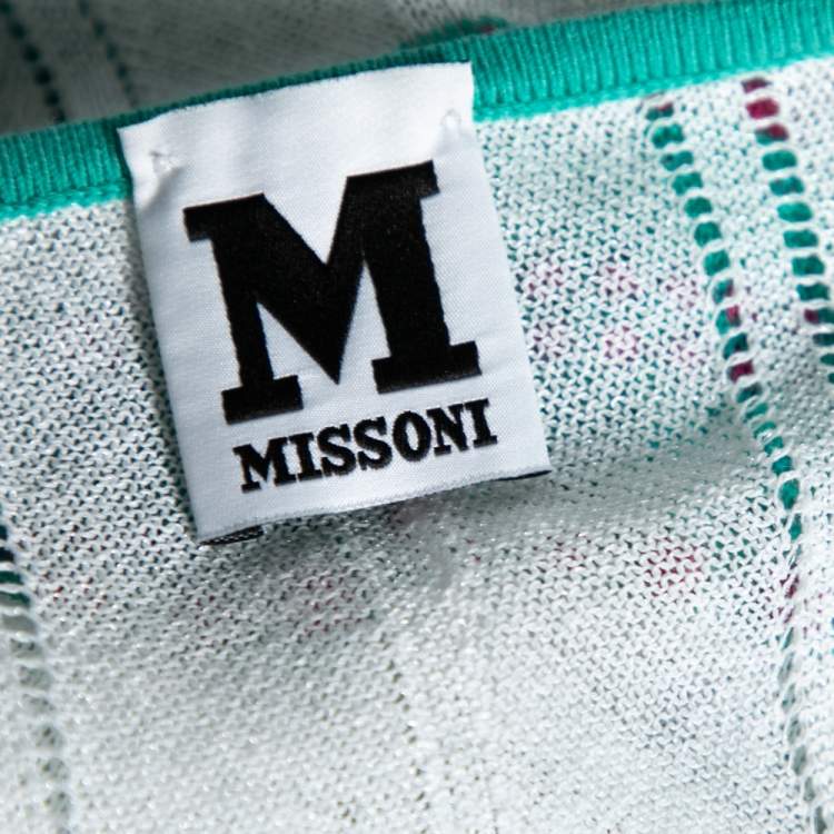 Pre Owned M Missoni Green & White Patterned Knit Oversized Top S