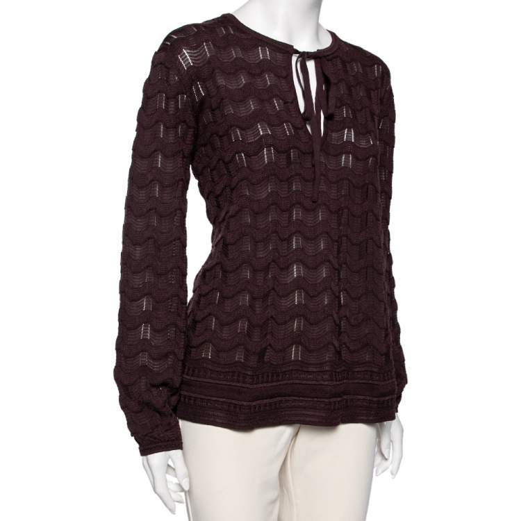 Pre Owned M Missoni Brown Knit Wave Textured Sweater L