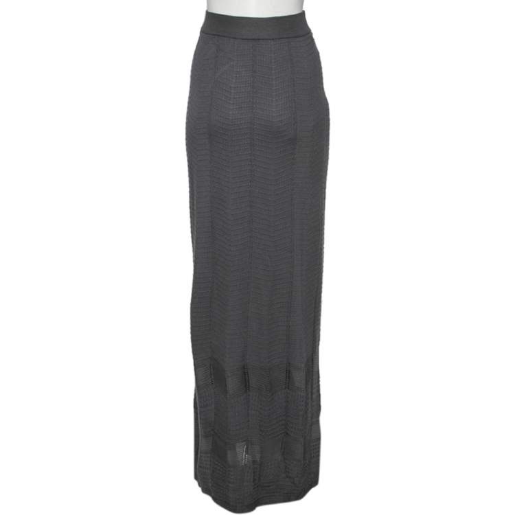 Pre Owned M Missoni Grey Knit Maxi Skirt M