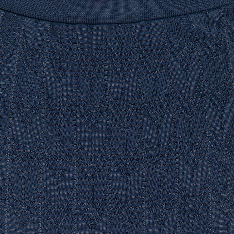 Pre Owned M Missoni Navy Blue Chevron Knit Maxi Skirt L