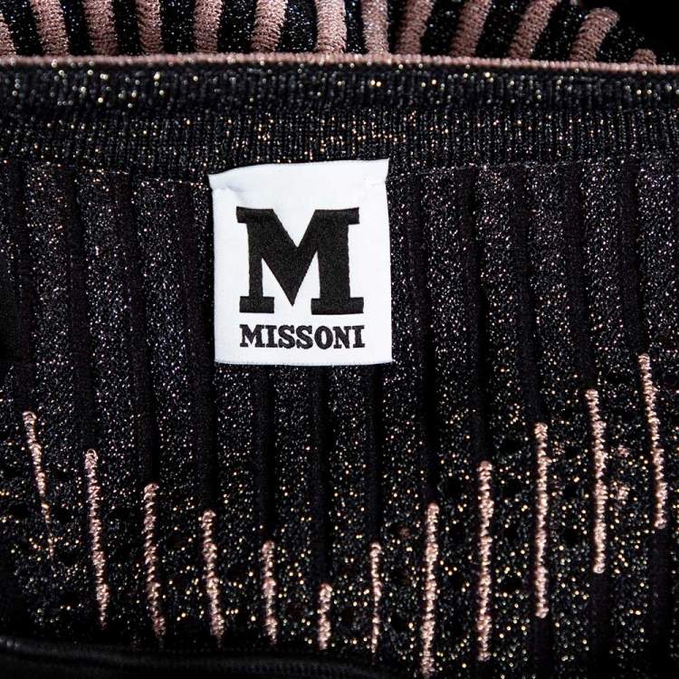 Pre Owned M Missoni Pink & Black Chevron Pattern Lurex Knit Mini Dress S