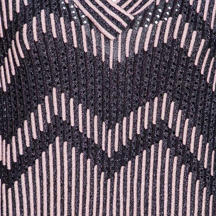 Pre Owned M Missoni Pink & Black Chevron Pattern Lurex Knit Mini Dress S