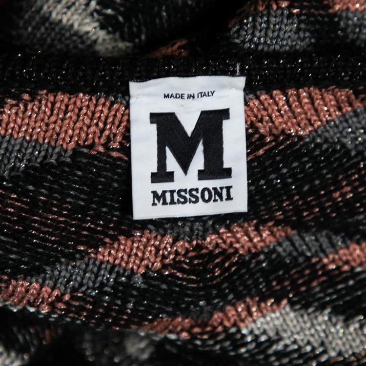 Pre Owned M Missoni Multcolored Patterned Merino Wool & Lurex Knit Long Cardigan M