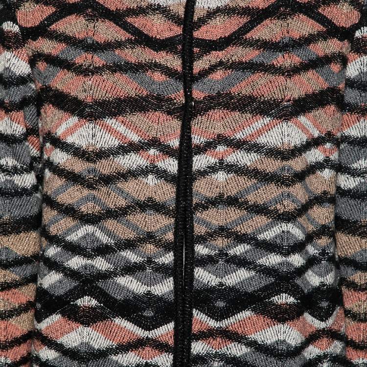 Pre Owned M Missoni Multcolored Patterned Merino Wool & Lurex Knit Long Cardigan M