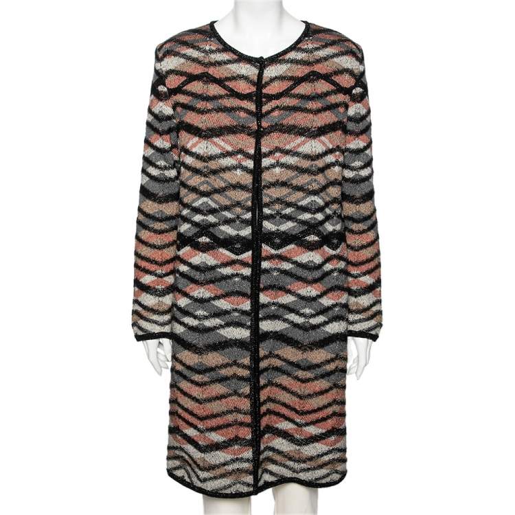 Pre Owned M Missoni Multcolored Patterned Merino Wool & Lurex Knit Long Cardigan M