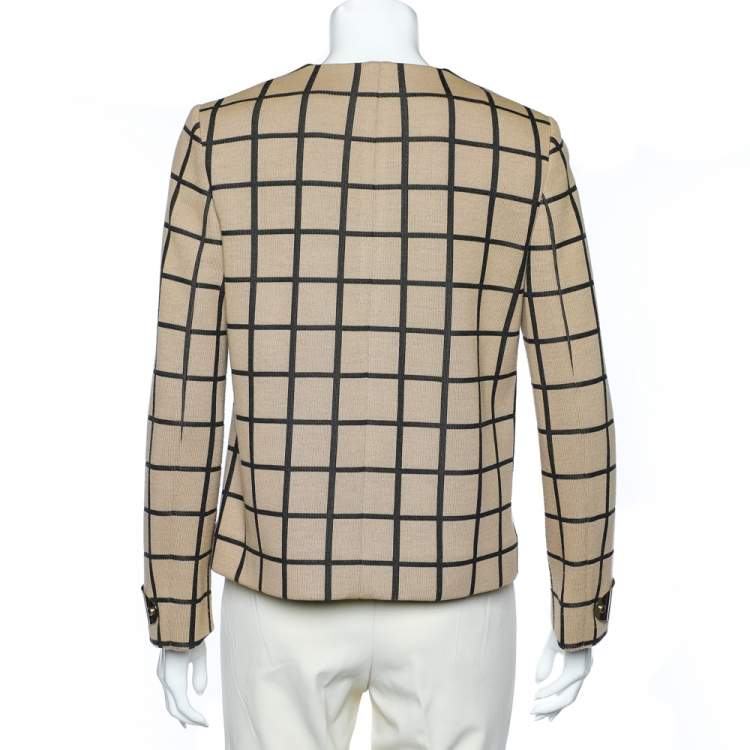 Pre Owned M Missoni Beige Windowpane Patterned Knit Button Front Cardigan M