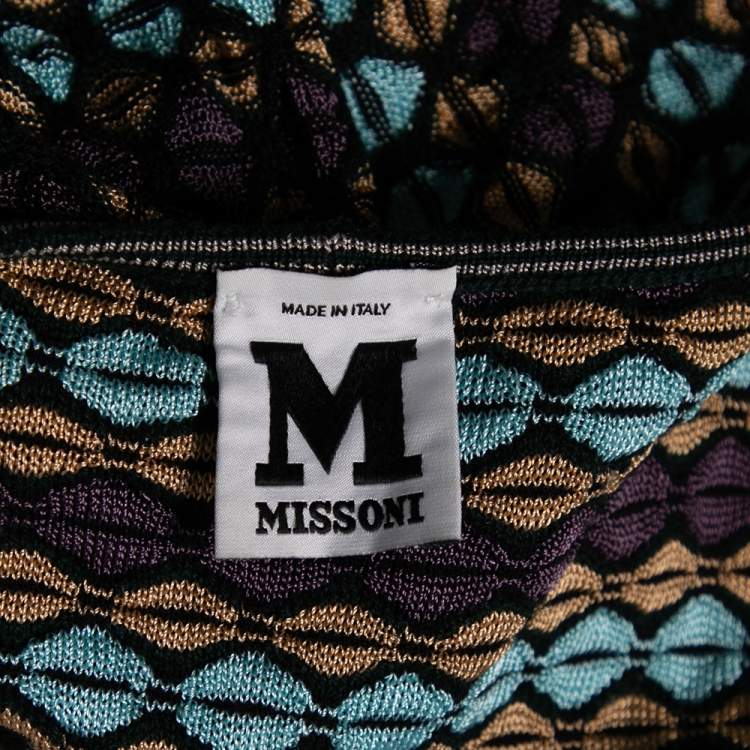 Pre Owned M Missoni Multicolor Patterned Knit Ruffle Trim Detailed Top S