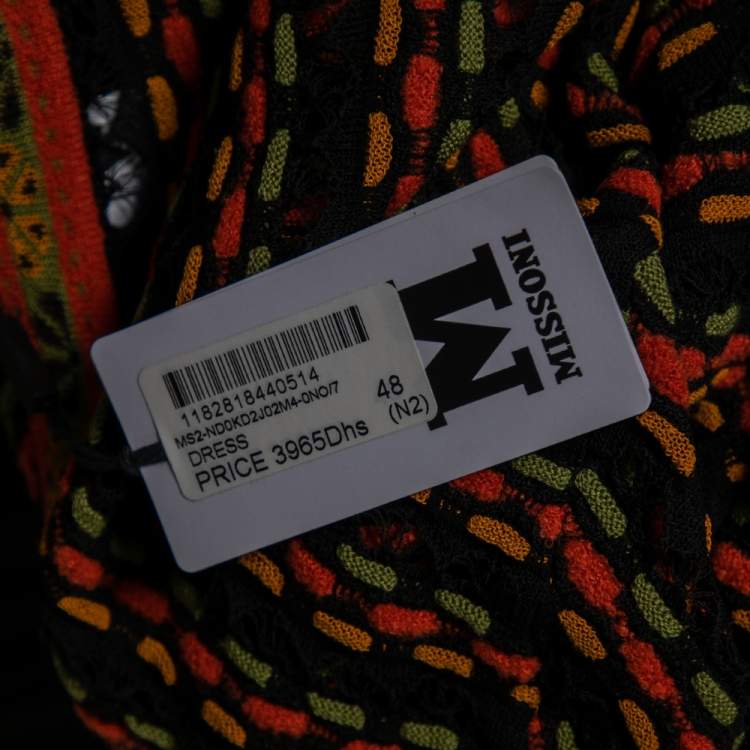 Pre Owned M Missoni Multicolor Patterned Knit Long Sleeve Midi Dress L