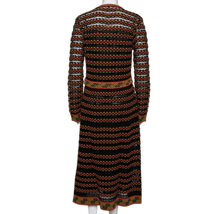 Pre Owned M Missoni Multicolor Patterned Knit Long Sleeve Midi Dress L