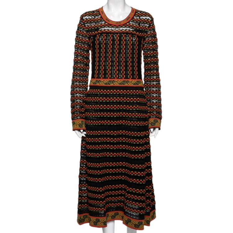 Pre Owned M Missoni Multicolor Patterned Knit Long Sleeve Midi Dress L