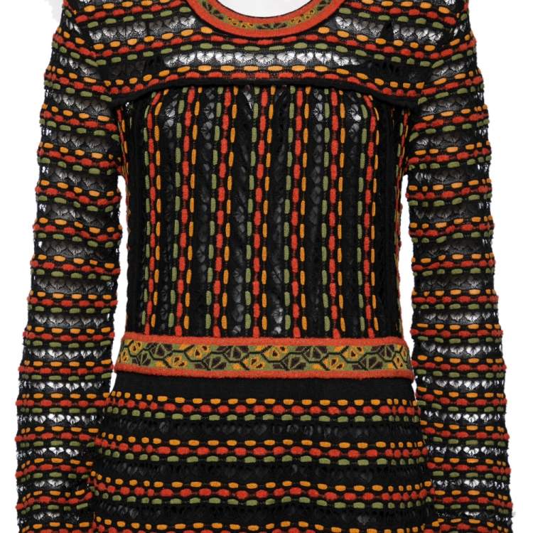 Pre Owned M Missoni Multicolor Patterned Knit Long Sleeve Midi Dress L
