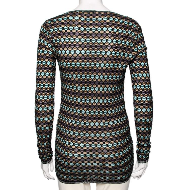 Pre Owned M Missoni Multicolor Patterned Knit Long Sleeve Cardigan S