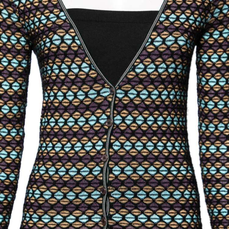 Pre Owned M Missoni Multicolor Patterned Knit Long Sleeve Cardigan S