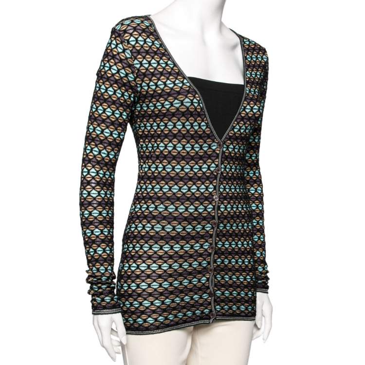 Pre Owned M Missoni Multicolor Patterned Knit Long Sleeve Cardigan S