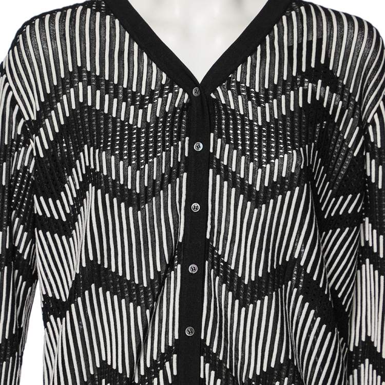 Pre Owned M Missoni Monochrome Patterned Perforated Knit Button Front Cardigan L