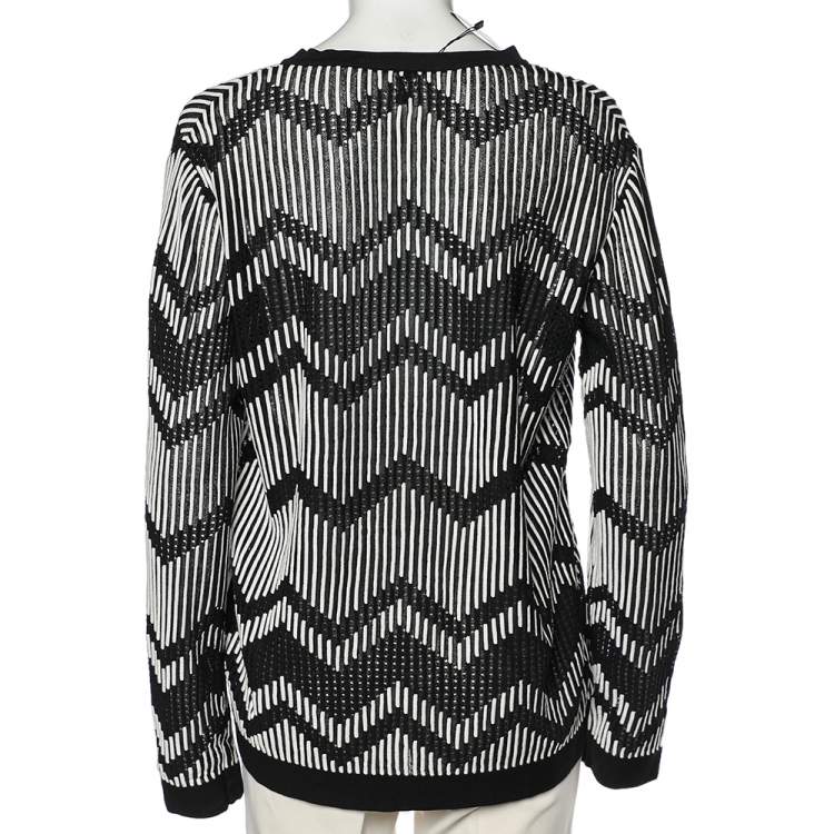 Pre Owned M Missoni Monochrome Patterned Perforated Knit Button Front Cardigan L
