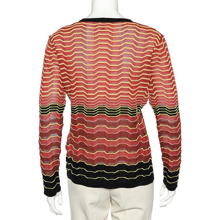 Pre Owned M Missoni Multicolor Patterned Knit Long Sleeve Top L