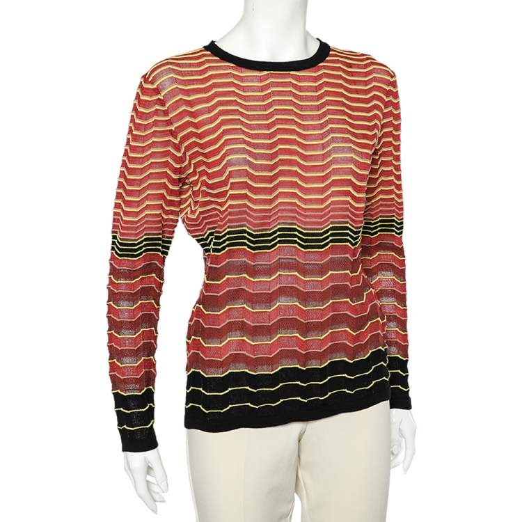 Pre Owned M Missoni Multicolor Patterned Knit Long Sleeve Top L
