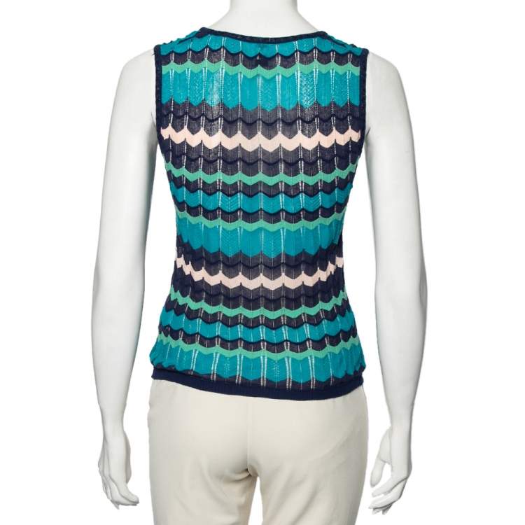 Pre Owned M Missoni Blue Patterned Knit Sleeveless Top S