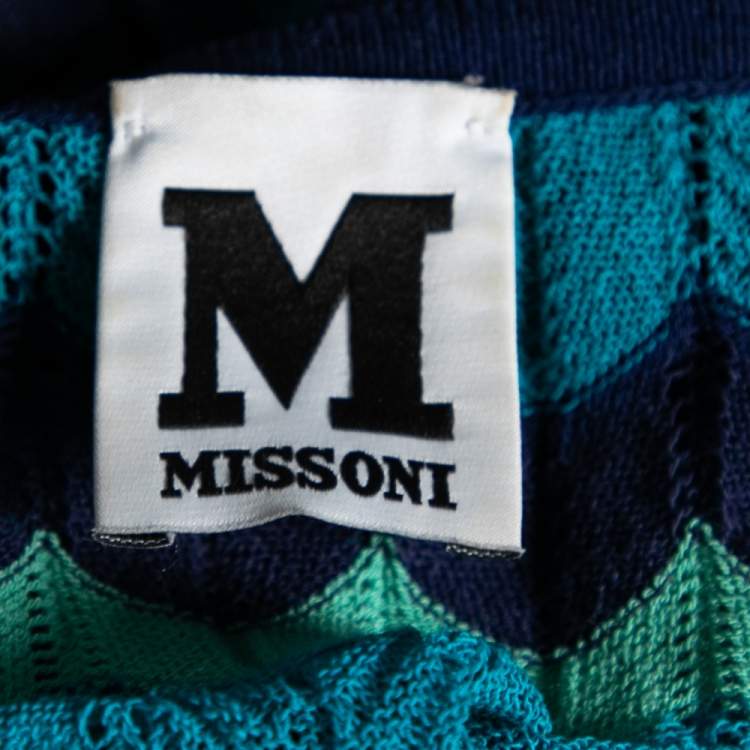 Pre Owned M Missoni Blue Patterned Knit Sleeveless Top S