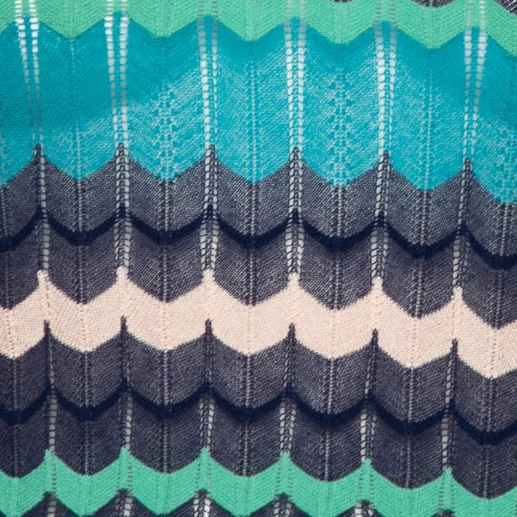 Pre Owned M Missoni Blue Patterned Knit Sleeveless Top S