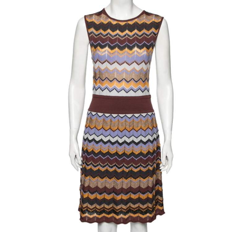 Pre Owned M Missoni Multicolor Textured Cotton Knit Sleeveless Midi Dress M