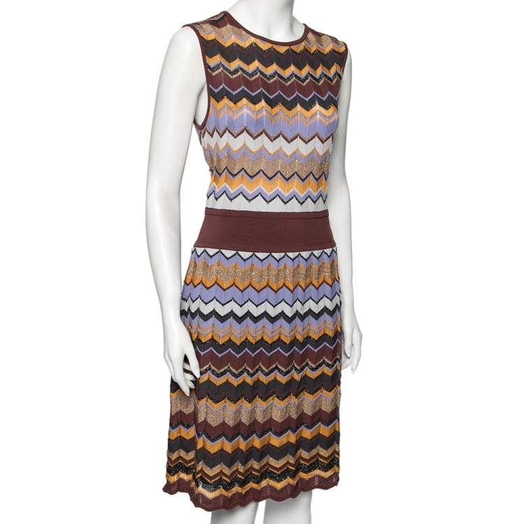 Pre Owned M Missoni Multicolor Textured Cotton Knit Sleeveless Midi Dress M