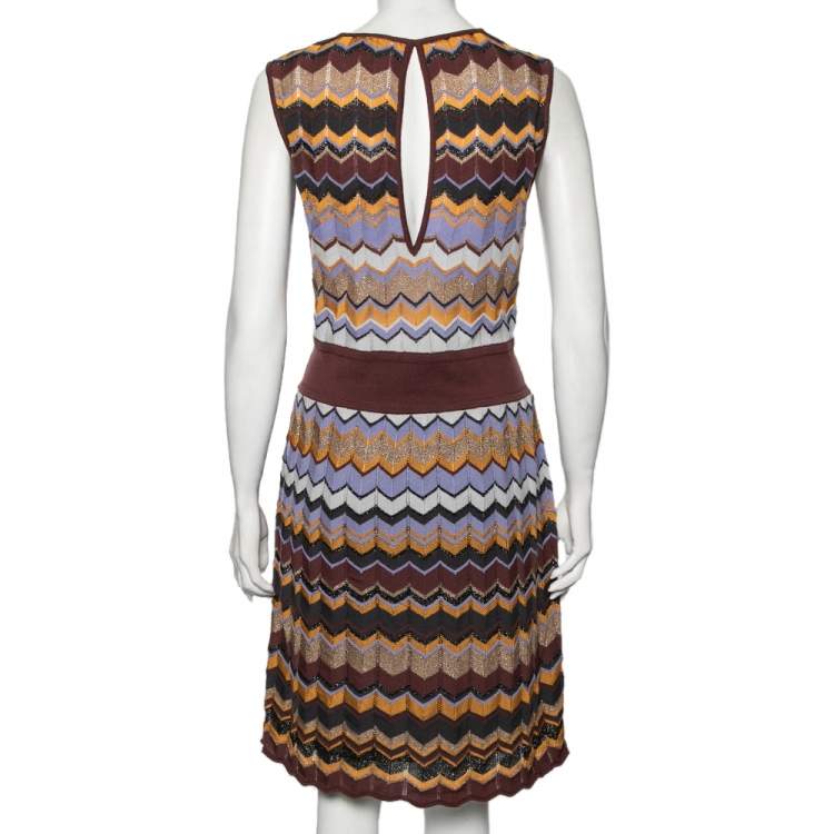 Pre Owned M Missoni Multicolor Textured Cotton Knit Sleeveless Midi Dress M
