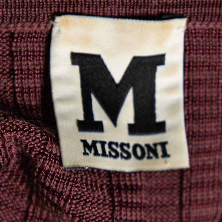 Pre Owned M Missoni Burgundy Patterned Knit Long Sleeve V-Neck Dress L