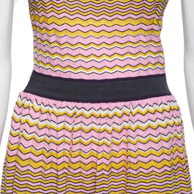 Pre Owned M Missoni Multicolor Perforated Wave Pattern Cotton Knit Sleeveless Midi Dress M