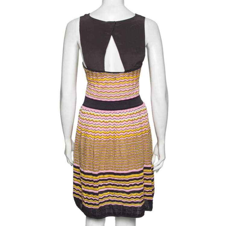 Pre Owned M Missoni Multicolor Perforated Wave Pattern Cotton Knit Sleeveless Midi Dress M