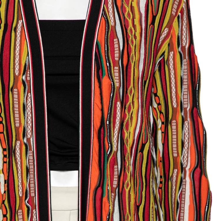 Pre Owned M Missoni Multicolor Striped Rib Knit Open Front Long Cardigan L