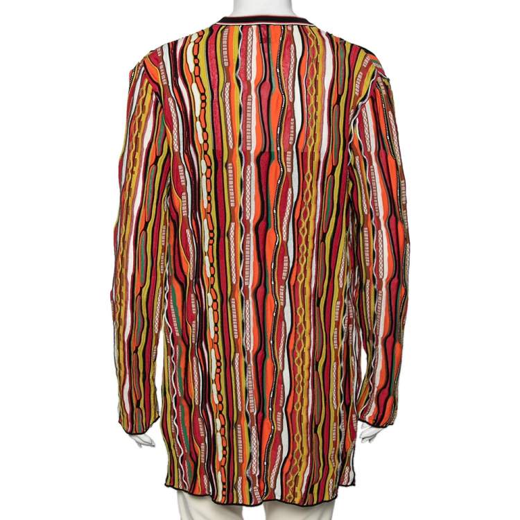 Pre Owned M Missoni Multicolor Striped Rib Knit Open Front Long Cardigan L