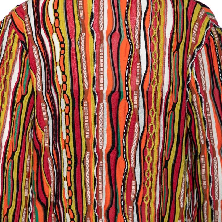 Pre Owned M Missoni Multicolor Striped Rib Knit Open Front Long Cardigan L