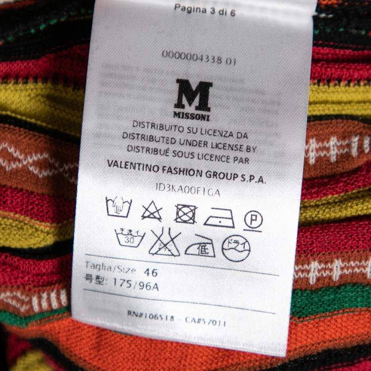 Pre Owned M Missoni Multicolor Striped Rib Knit Open Front Long Cardigan L