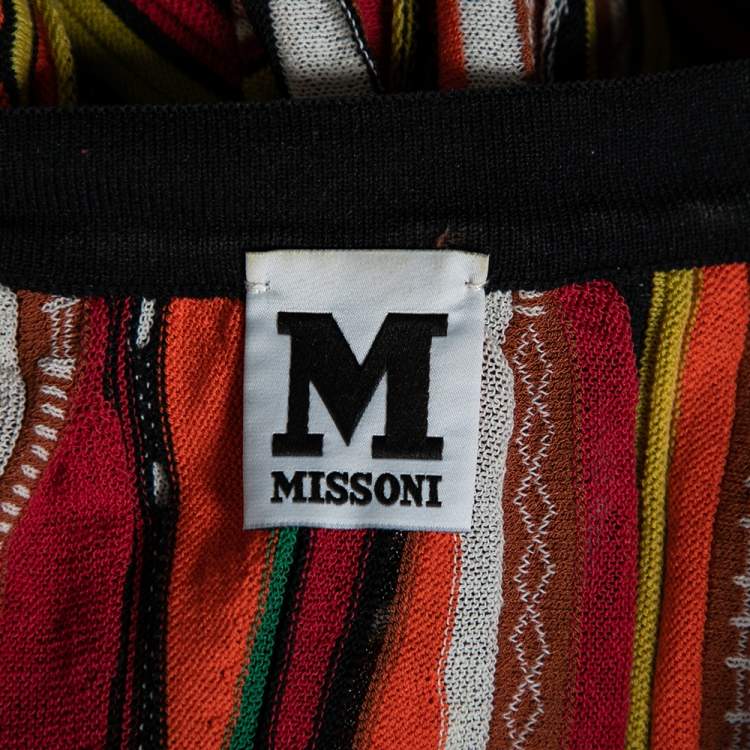 Pre Owned M Missoni Multicolor Striped Rib Knit Open Front Long Cardigan L