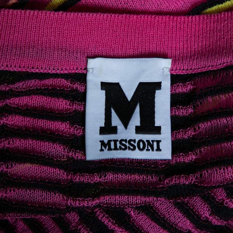 Pre Owned M Missoni Pink Patterned Knit Open Front Cardigan M