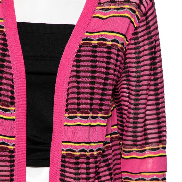 Pre Owned M Missoni Pink Patterned Knit Open Front Cardigan M