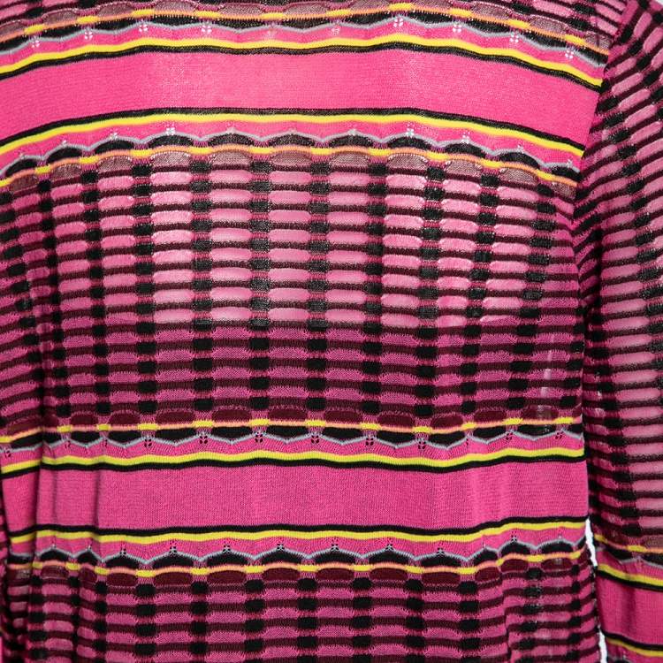 Pre Owned M Missoni Pink Patterned Knit Open Front Cardigan M