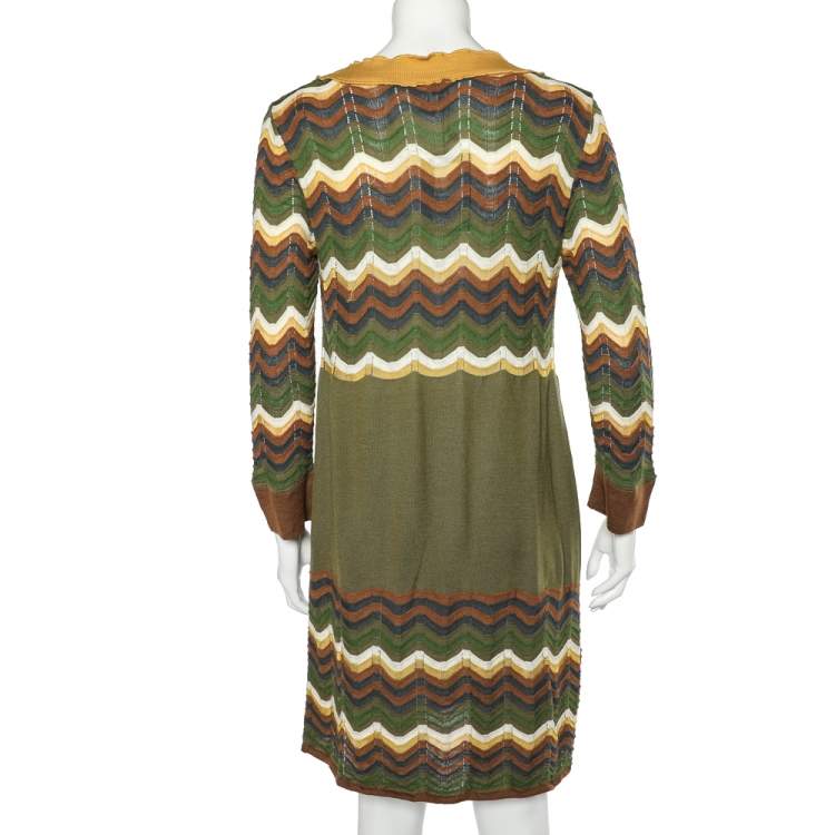 Pre Owned M Missoni Multicolor Patterned Wool Knit Mini Dress L