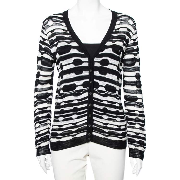 Pre Owned M Missoni Black and White Perforated Knit Sweater M