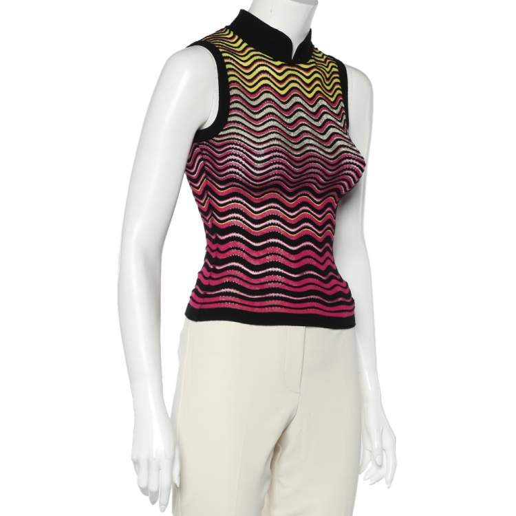Pre Owned M Missoni Multicolor Wave Pattern Knit Sleeveless Top S
