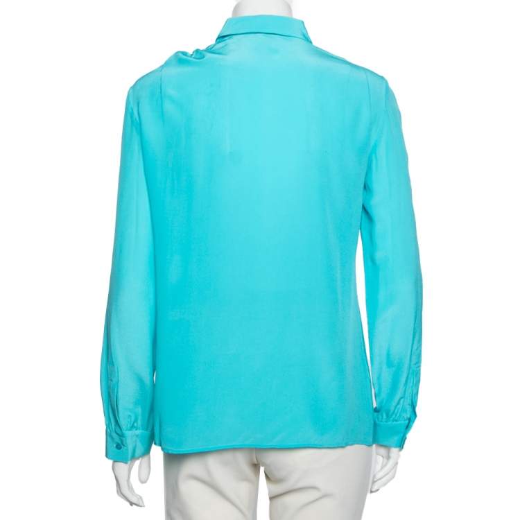 Pre Owned M Missoni Blue Silk Gathered Detail Button Front Shirt M