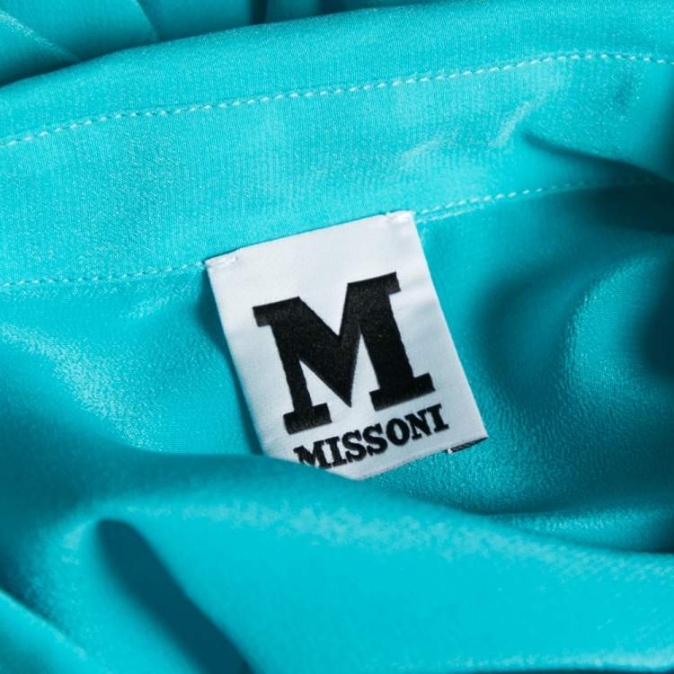 Pre Owned M Missoni Blue Silk Gathered Detail Button Front Shirt M
