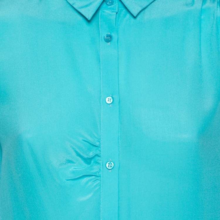 Pre Owned M Missoni Blue Silk Gathered Detail Button Front Shirt M